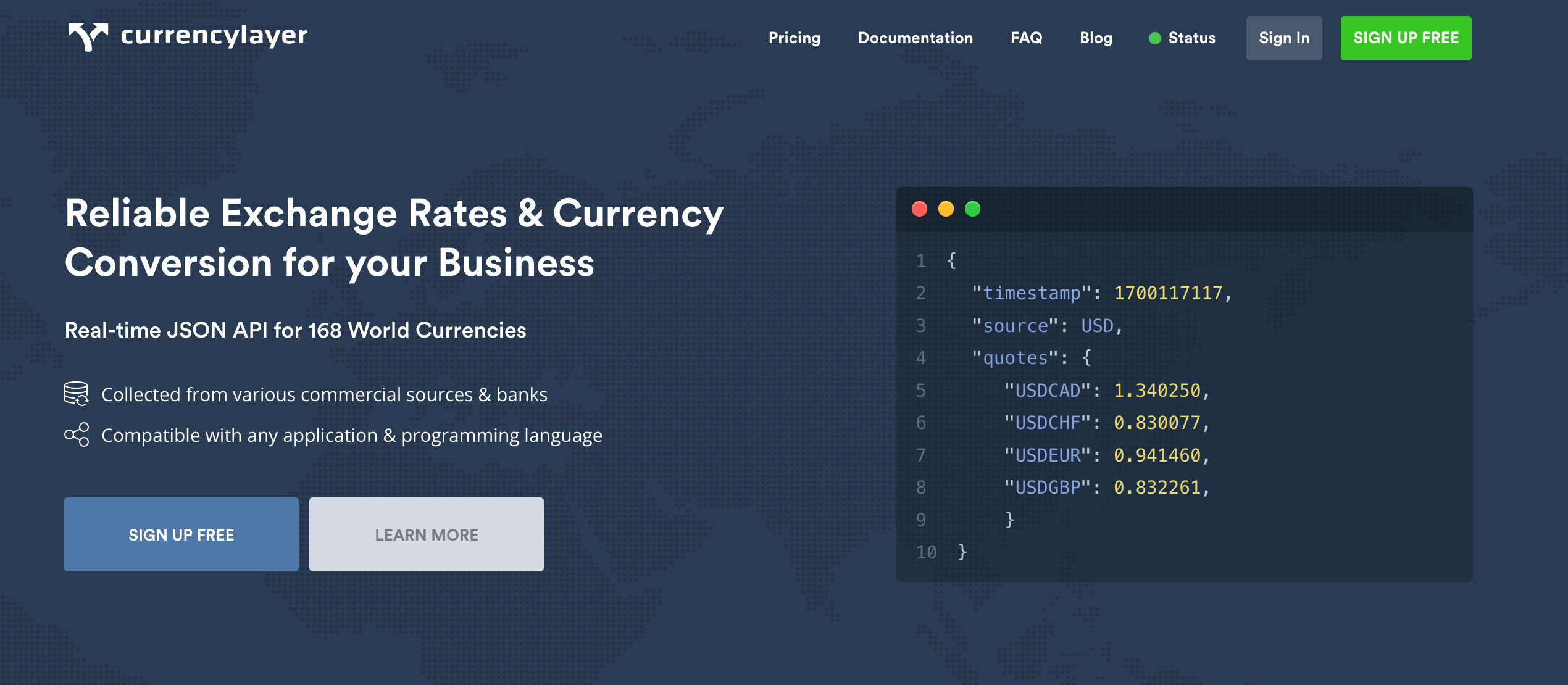CurrencyLayer homepage