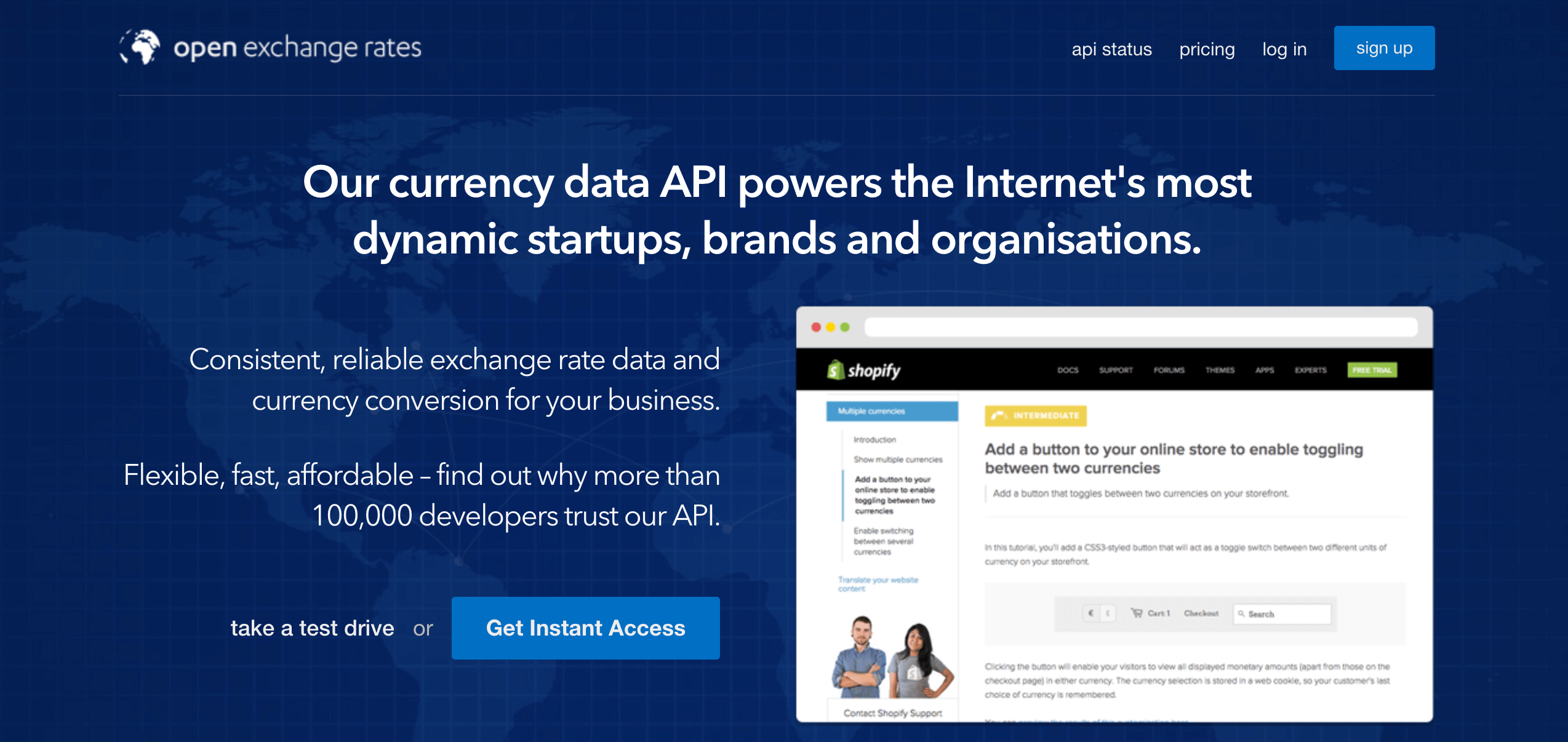 Open Exchange Rates homepage